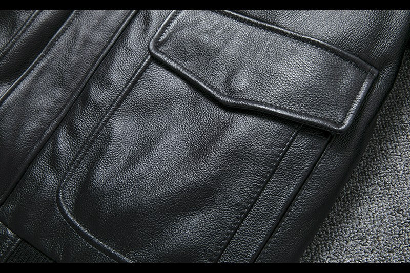 Air Force Flight Jacket Fur Collar Genuine Top Layer Cow Leather Jacket Men Black Brown Cow Coat Men's Winter Jacket ?? ??