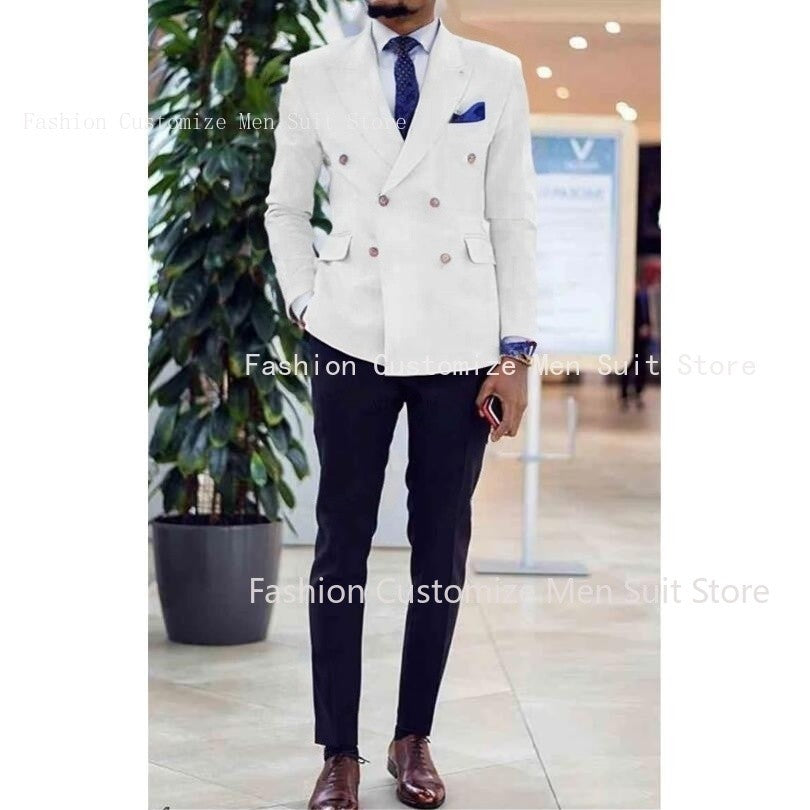 Pink Men Suits Peaked Lapel Double Breasted Prom Suits Slim Fit Men Tuxedos Groom Wedding Suits for Best Men 2 Pieces Suit