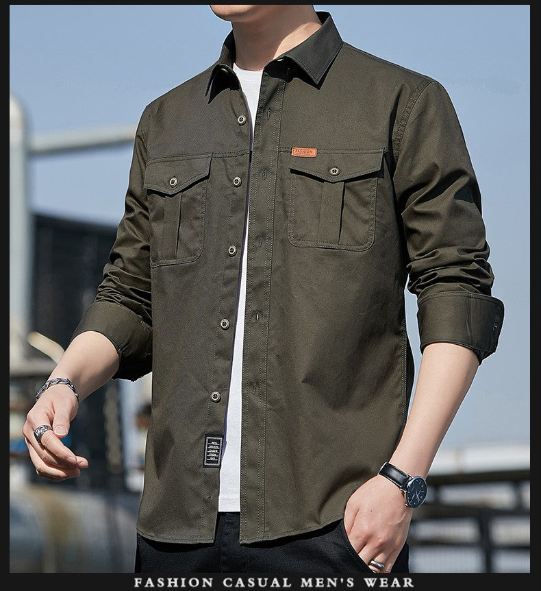 100% Cotton New Cargo Shirt for Men Long Sleeve 2 Pocket Shirts Outdoor Casual Blouses High Quality Clothing Overshirt