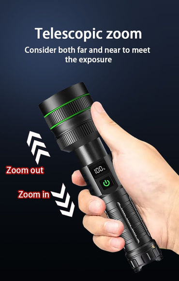20000000LM Most Powerful LED Flashlight Rechargeable Type-c Flashlight Long Range 2000M Tactical Torch Light For Fishing Hunting