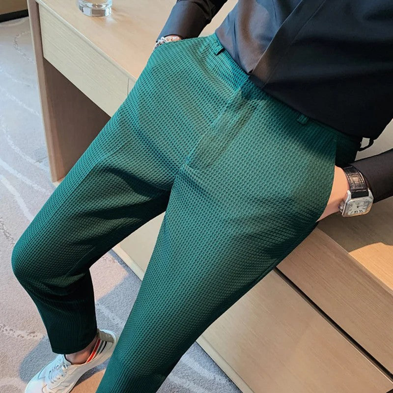 Men's Trendy High-end Feelslimming Plaid Suit Pants Casual Business Straight-leg Pants For Summer Lightweight Breathable