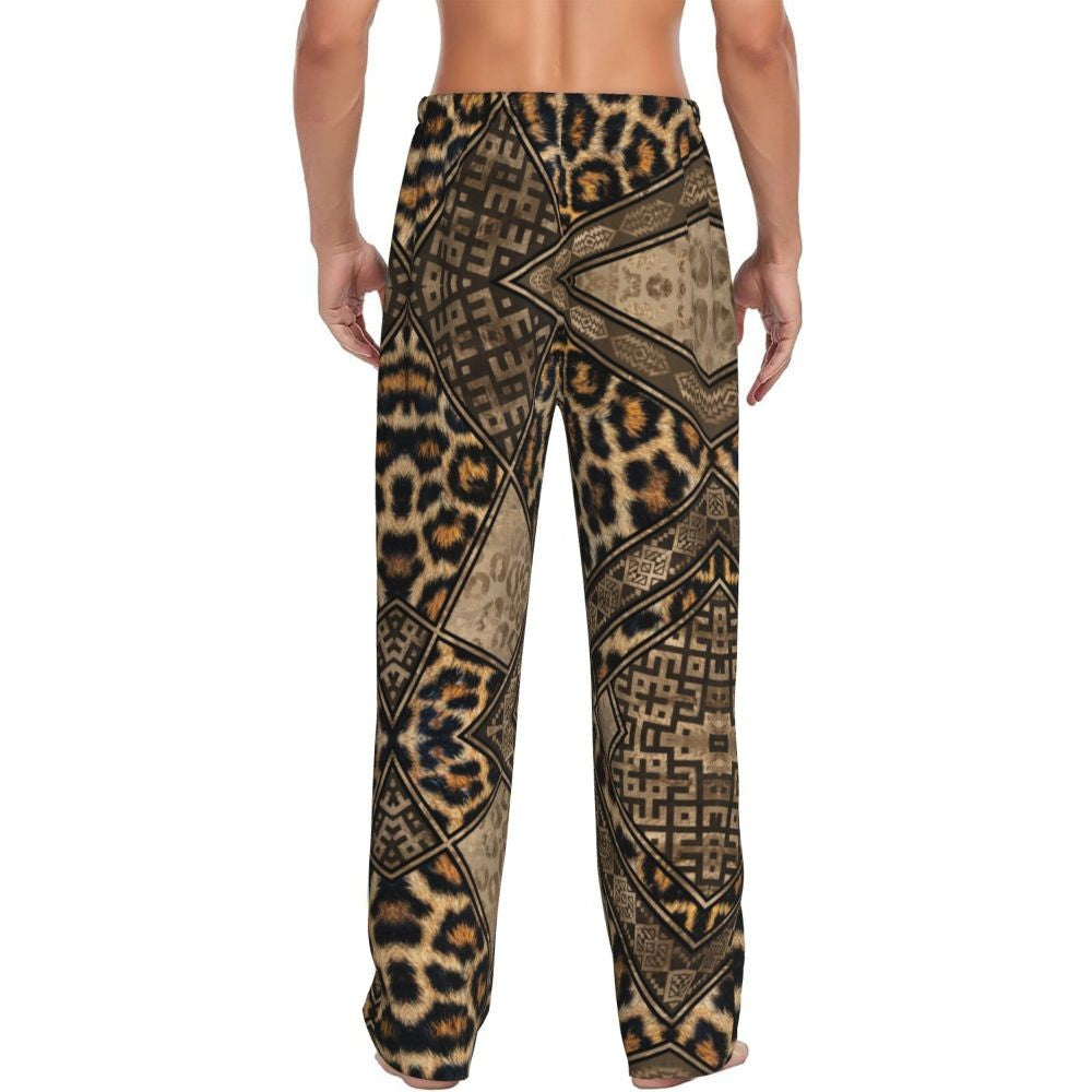 Custom Leopard Print Pajama Pants Men's Animal Skin Sleepwear Lounge Sleep Bottoms Stretch with Pockets