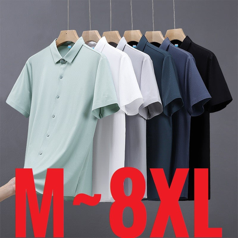 Ice Silk Shirts Man Short Sleeve Top Male Quick Dry Cool Classic Big Size 5XL 6XL 7XL 8XL Large Plus Loose Summer Social Blouse