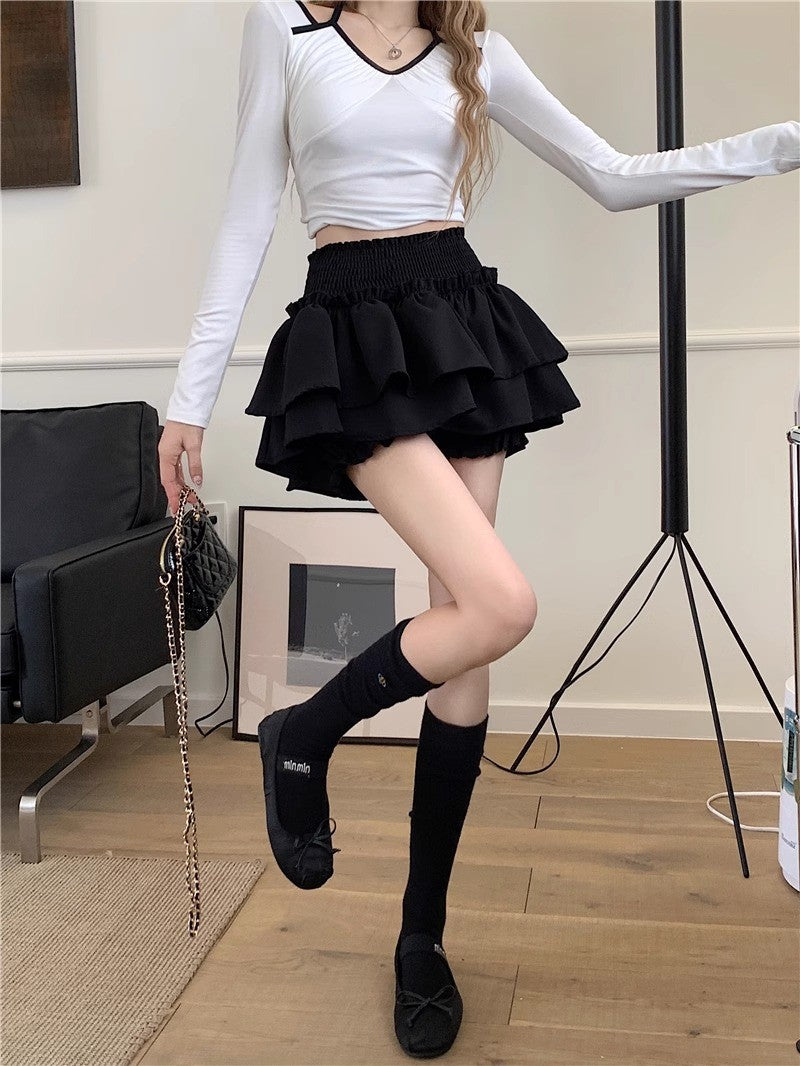 Mini Skirt Cute Sexy Balletcore Elastic High Waist Ball Gown Ruffle Patchwork Lo