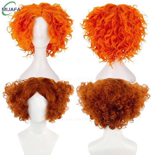 Peruca de Cabelo Curto Cacheado de Alta Qualidade do Chapeleiro Maluco Alice no País das Maravilhas, Laranja, Resistente ao Calor, Sintética, para Anime + Touca de Peruca
