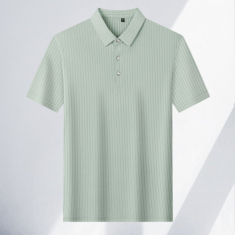 2025 New Men's Casual Fashion Striped Short Sleeved Collar Polo Shirt Breathable and Comfortable Summer Versatile T-shirt