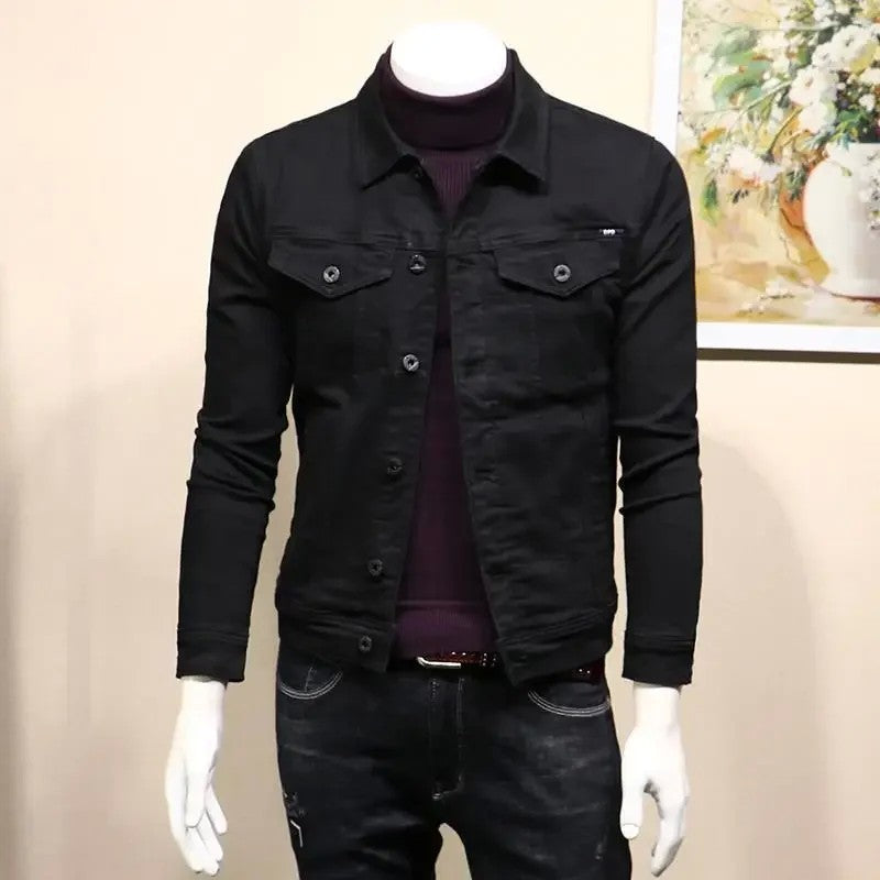 Male Jean Coats Button Autumn Men's Denim Jacket Slim Fit Black Cheap Price Stylish Winter 2024 High Quality Original Outerwear
