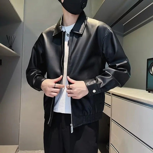 Men's PU Leather Jacket Motorcycle Style Stand Collar Spring Autumn Casual Workwear Fashionable Trendy New Hot Sale Of The Seaso