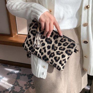 Women Handbag Clutch Leopard Print Cow Print Small Bag Purse Party Large Capacity Envelope Wristlet Bag PU Briefcase