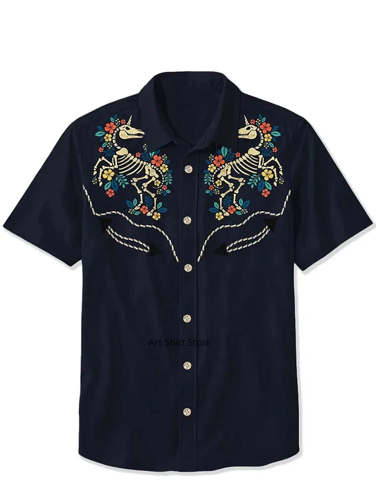 2025 Men's Casual Button Short Sleeve Shirt Mythical Medusa Snake Demon Pattern Comfortable And Breathable Summer Fashion Top