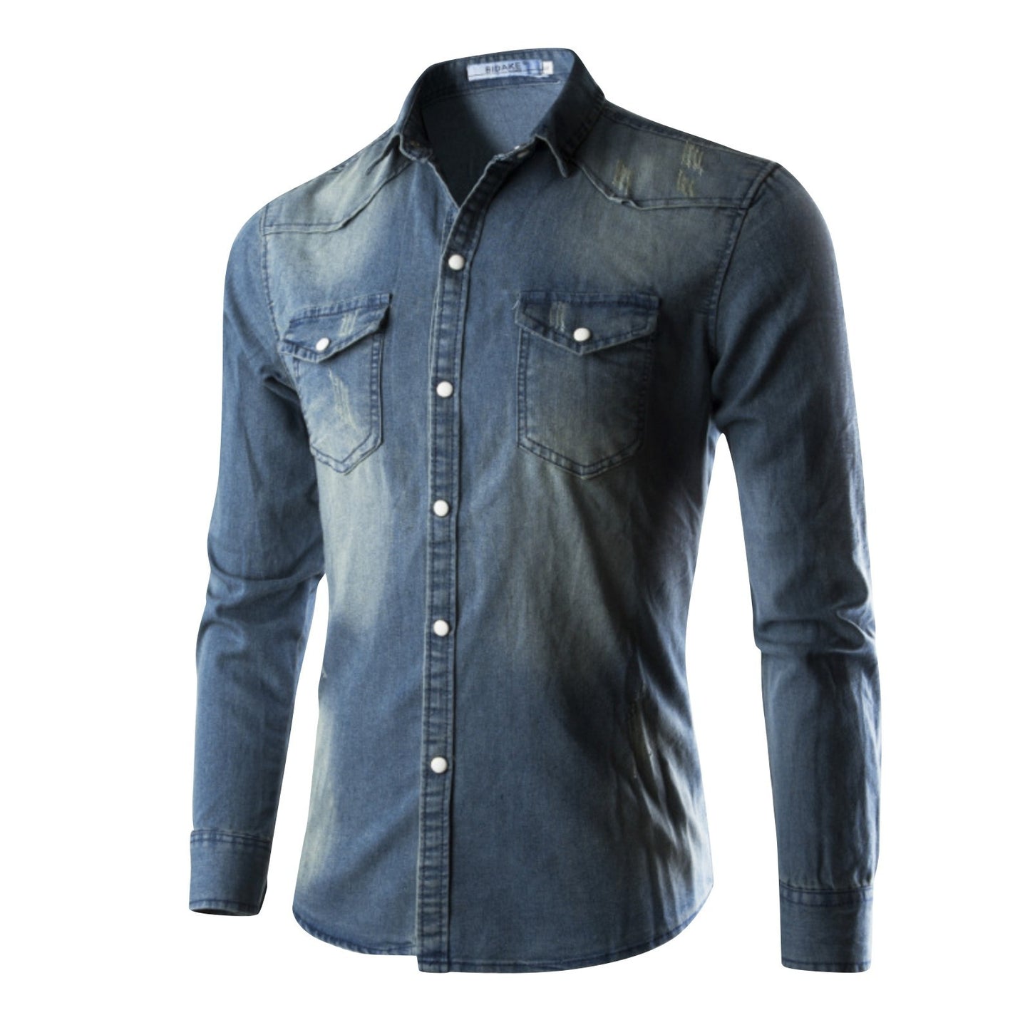 Men'S Autumn Fashion Clothing Casual Fashion Long Sleeve Lapel Shirts Solid Color Denim Washed Shirt Men'S Tops