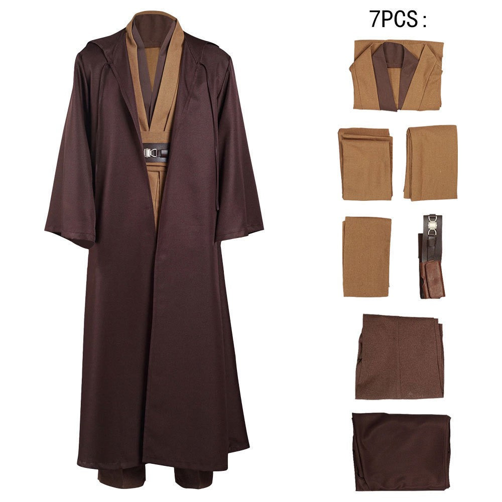 Obi Wan Kenobi Men Robe Jedi Knight Tunic Costume Hooded Uniform Full Set for Halloween Carnival Role Playing Costume