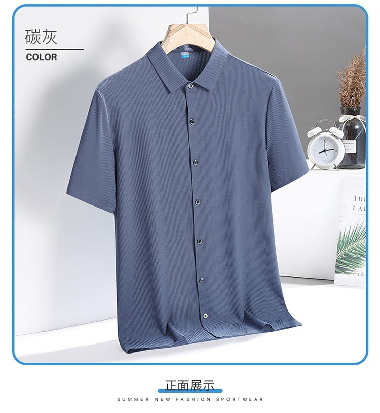 Ice Silk Shirts Man Short Sleeve Top Male Quick Dry Cool Classic Big Size 5XL 6XL 7XL 8XL Large Plus Loose Summer Social Blouse