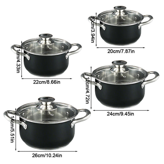8Pcs Stainless Steel Cookware Set with Glass Lid Soup Pot Set Anti-Scratch Stockpot Cookware Suit for Soup Cooking Stove
