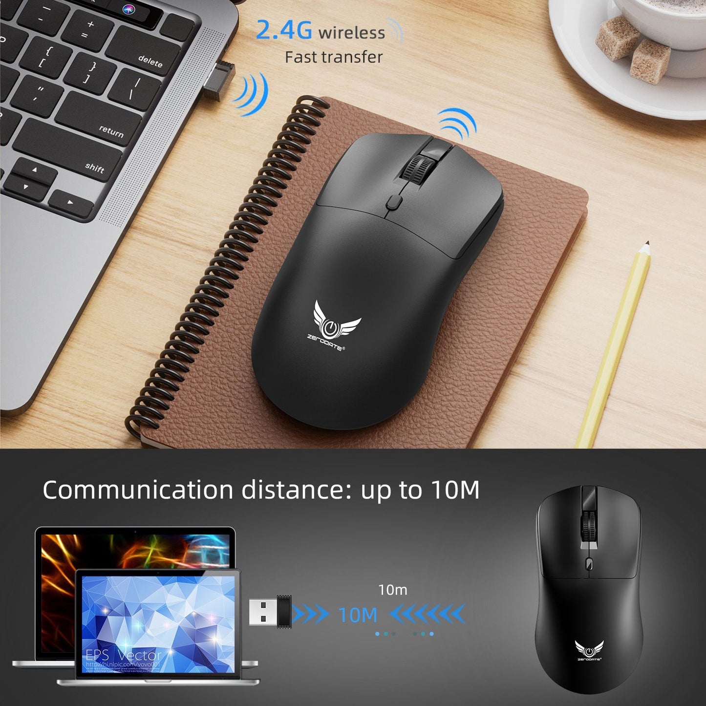 2.4G Wireless Mouse Ergonomic Adjustable 800-1200-1600 DPI Lightweight Rechargeable Office Gaming Mice For PC/Laptop/Macbook Pro