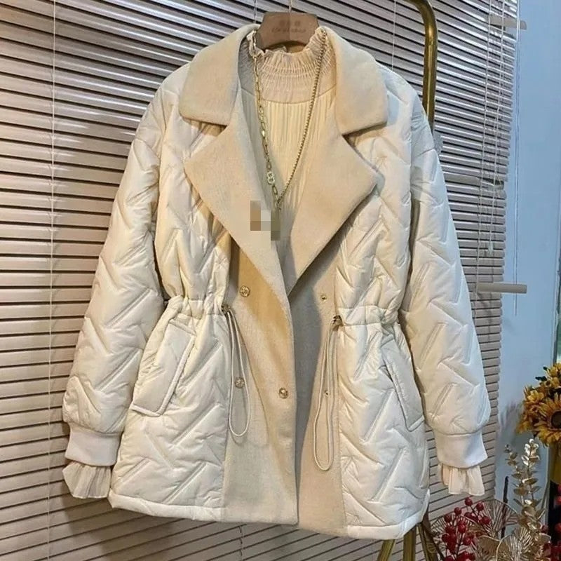 2025 Autumn Winter New Cotton Jacket Women Slimming Concealing Thicken Warm Parkas Waist Fashion Cotton Coat Female Casual Tops
