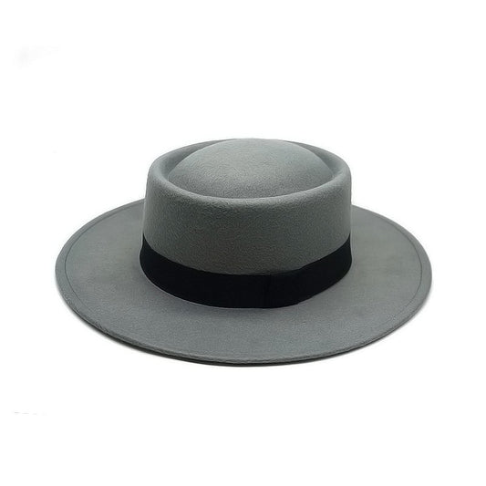 Chapéus Fedora de Aba Larga Vintage, Simples e Modernos de Inverno para Mulheres, Cor Sólida, Topo Reto, Fita Preta, Boné Casual estilo Panamá Jazz
