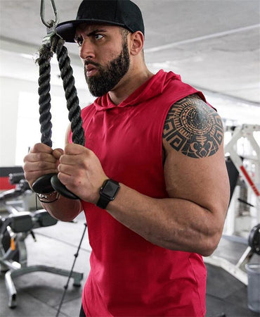 Plain Men's Gym Tank TopSinglets Bodybuilding Stringer Muscle Vest Hoodies Fitness Sleeveless Hooded T Shirt Cut Off Sports