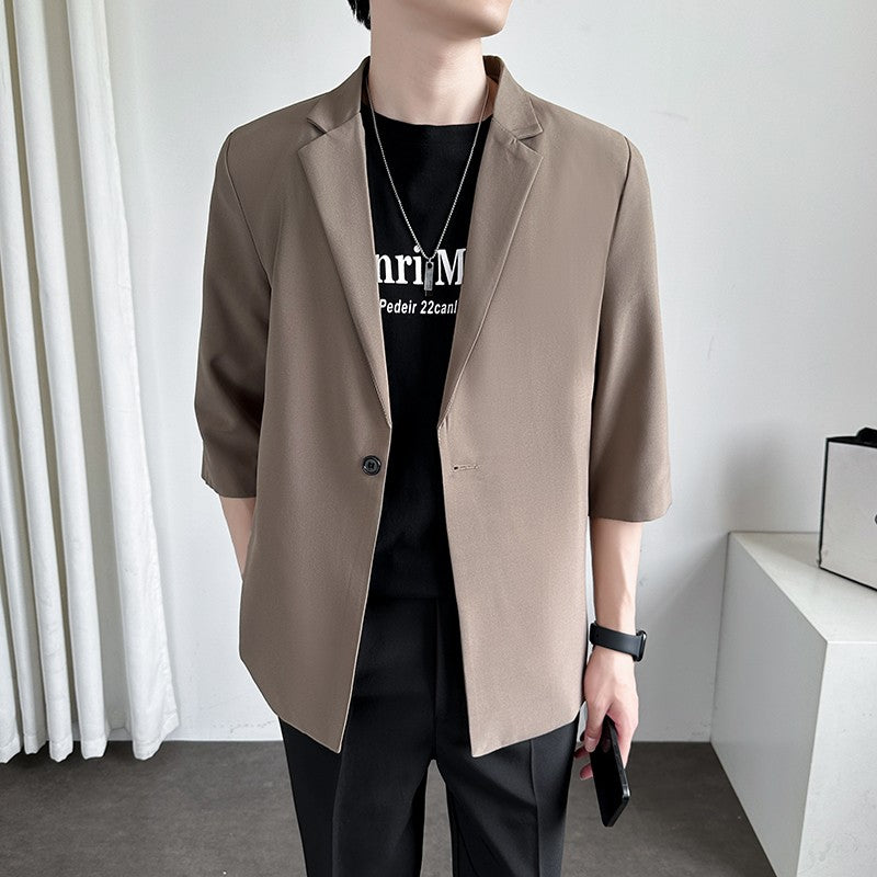 Men's Casual Seven-Five Sve Suit Jaet Thin Summer Faionable Korean Sle Five-Five ort Sve Small Western Clothes
