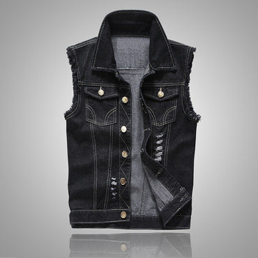 Cowboy vest men's spring and autumn new slim fit denim vest jacket men's casual sleeveless vest denim top with two chest pockets