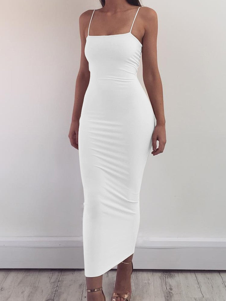 2025 New Spring Summer Women's High Elastic Sleeveless Backless Dress Long Sling
