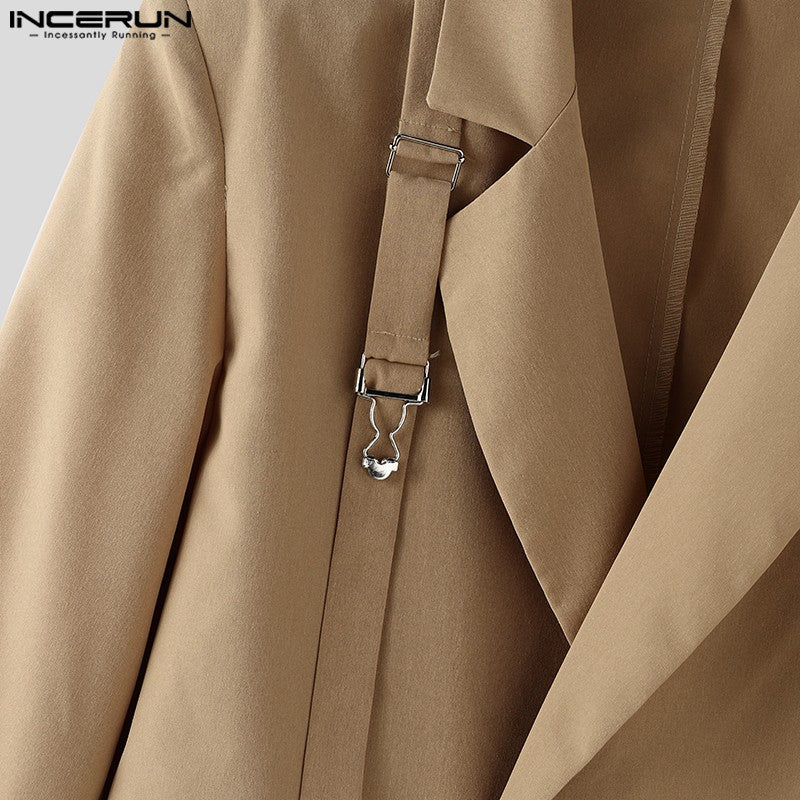 Fashion Well Fitting Tops INCERUN New Men's Deconstruct Metal Buckle Suit Coat Casual Streetwear Male Solid Long Sleeved Blazer