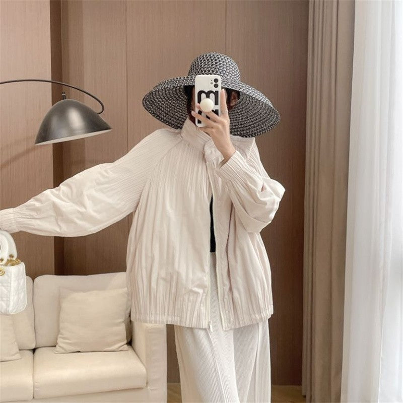 Miyake Wind Pleated Fashion High-end Fashion Commuter Women's Long-sleeved Short Wind-resistant Warm Coat Cotton-Padded Clothes