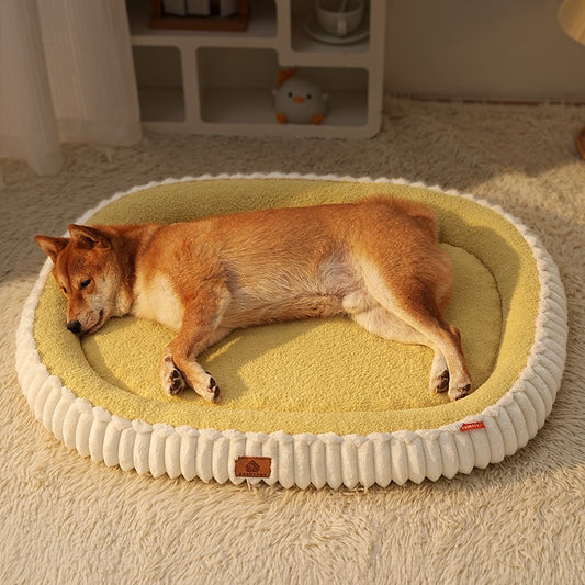 Cama de Cão de Flanela Outono Inverno Engrossamento Calor Cama de Sofá para Cão em Elipse Parte Inferior Removível Almofada de Pelúcia Macia Acessórios para Cães