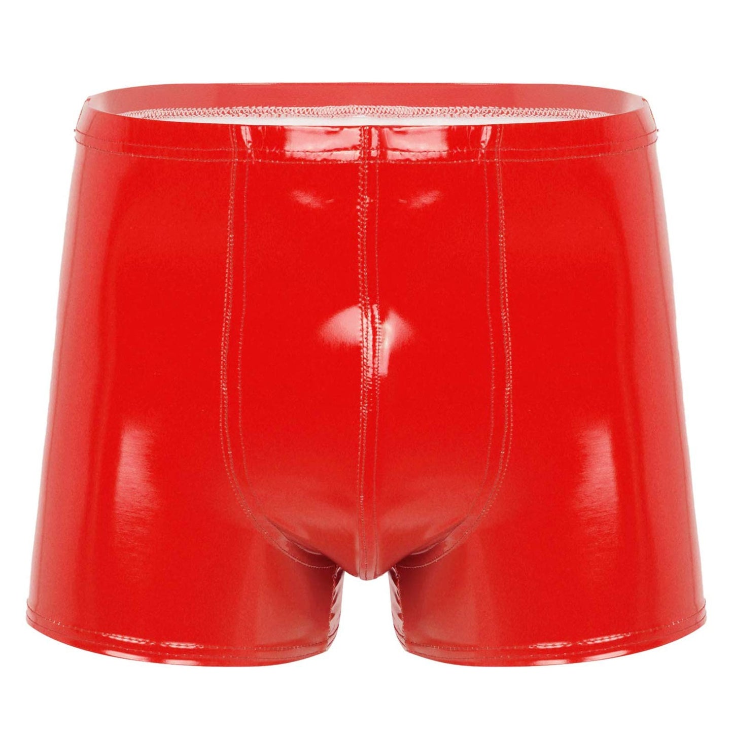 Mens Patent Leather Shorts Dance Performance Clubwear Wet Look Pants Elastic Waistband ShortsBulge Pouch Boxer Briefs Shorts