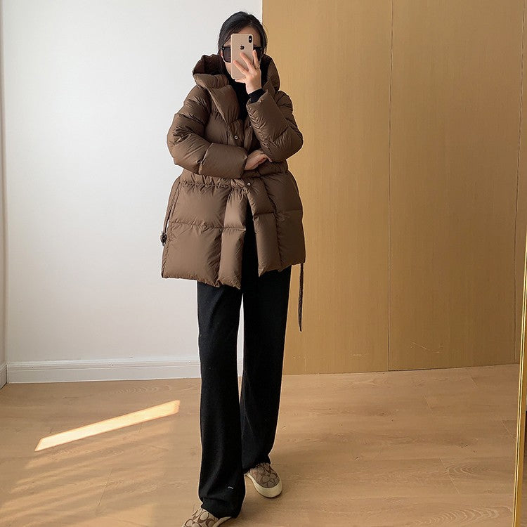2025 Winter Women's Down Jackets Ultra Light Warm Cusual Coat Female Puffer Jacket With Belt Plus Size Hooded Short Parka