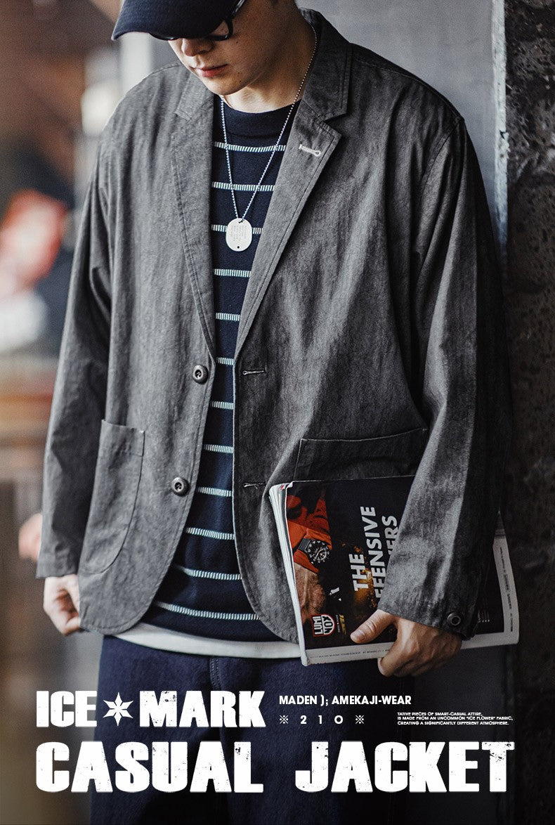 Maden New Casual Suit with Irregular Pattern Design Lapel Loose Blazers Cotton Jacket for Men's Spring and Autumn
