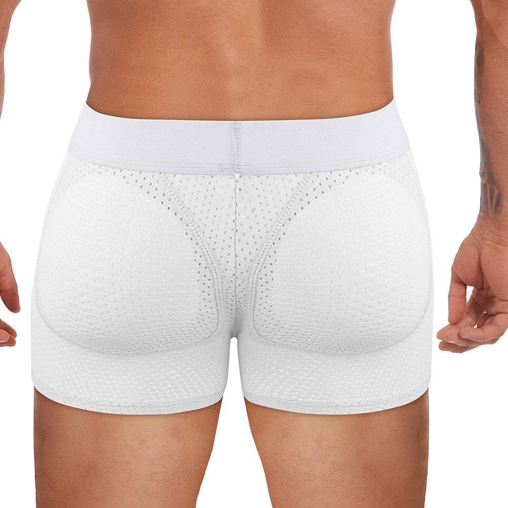 Men Hip Lift Body Shaper Sponge Fake Butt Padded Boxer Briefs Hollow out Breathable Slimming Underwear Body Shaping Enhancement
