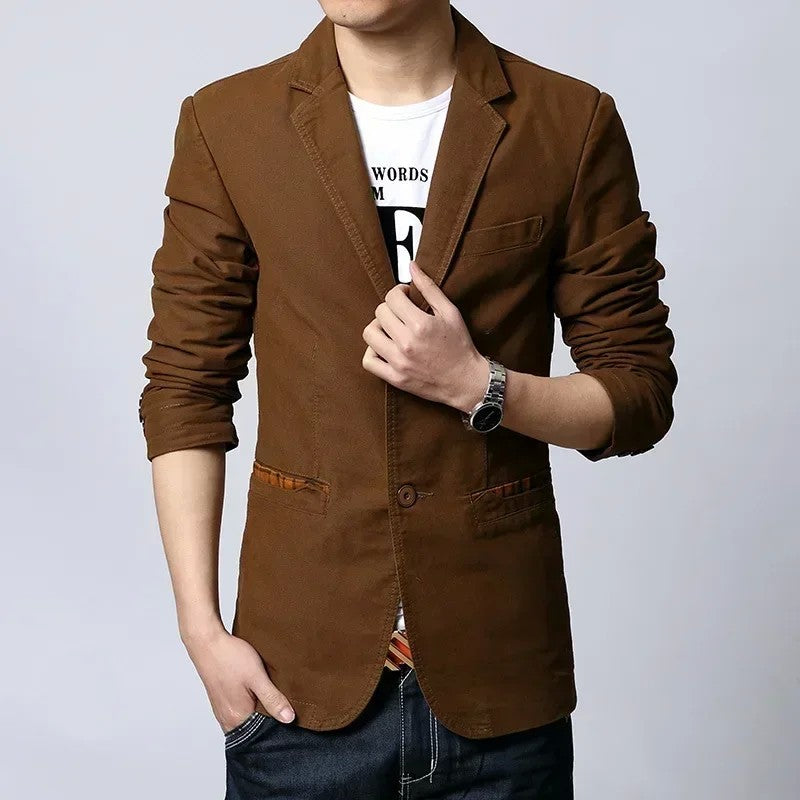 Cotton Business Casual Men Blazer Fashion Trend Slim Fit Solid Color Jacket Large Size M-6XL Khaki Black Brown Suit Coat