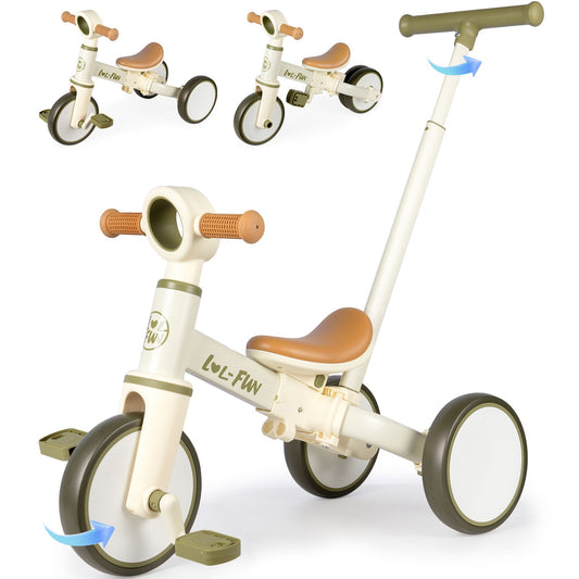 5 in 1 Toddler Tricycles for 1-3 Year Olds Boy Girl Toy, Baby Balance Bike 1 Year Old Kids Gift with Parent Steering Push Handle