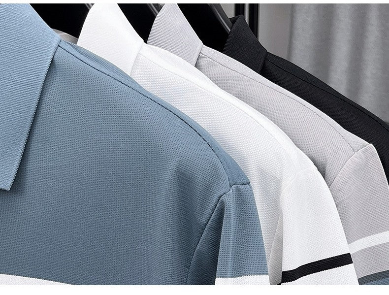 High end letter embossed short sleeve polo shirt luxury brand T-shirt fashion striped summer new ice silk breathable men's top