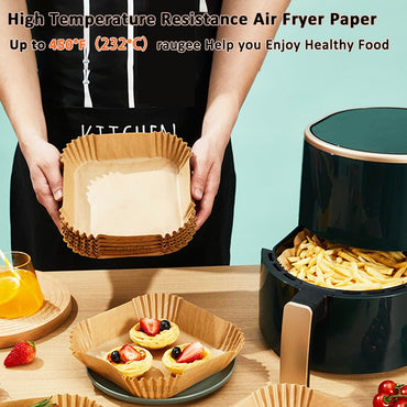 100pcs Air Fryer Paper Liners Disposable Non-Stick Parchment Paper Waterproof Oil-Proof Square Round Liners for Baking Roasting