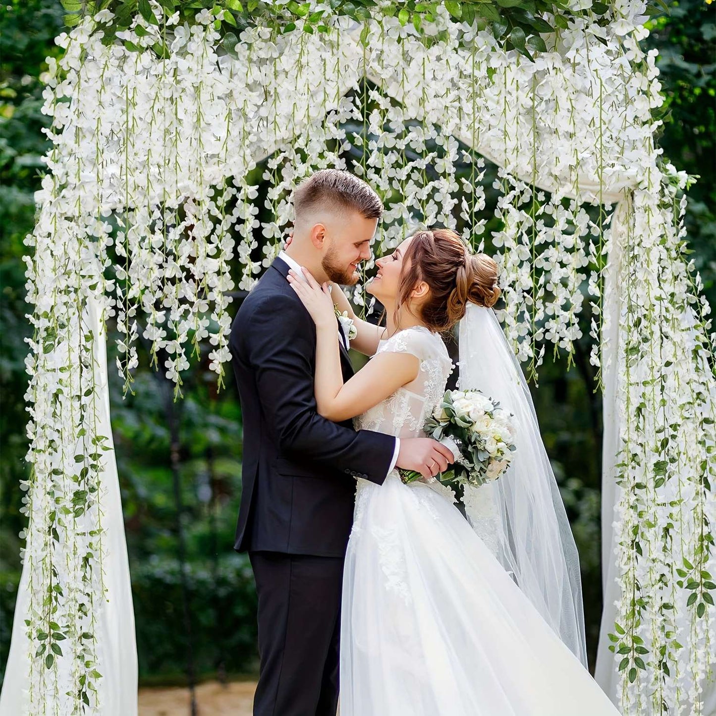 Wisteria Artificial Flowers Garland,Artificial Wisteria Vine Hanging Flower For Home Garden Outdoor Ceremony Wedding Home Decor