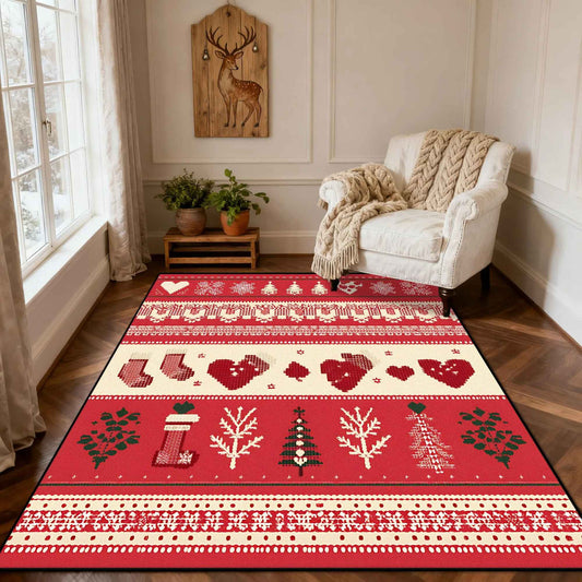 Christmas Style Red Living Room Carpet Christma Tree Decoration Bedroom Fluffy Thickened Rug Indoor Cloakroom Floor Mat Bedroom