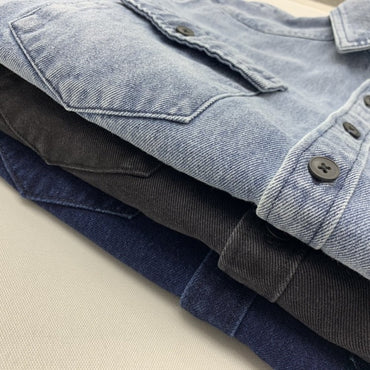 Heavy cargo denim shirt men May Khaki autumn do old retro loose casual plus size shirt coat