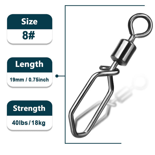 Giradores de Pesca com Snap 25~100 Peças Aço Inoxidável Girador de Tambor Rolante Clip Interlock Conector de Isca de Pesca Água Salgada