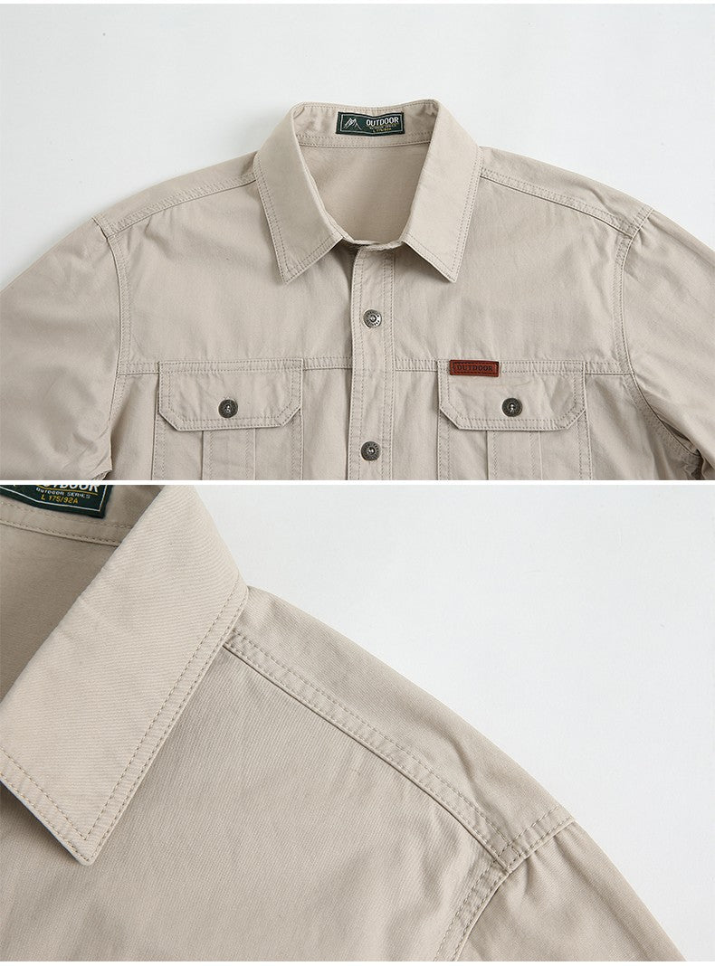 100% Cotton High Quality Spring Fall Fashion Men's Long-Sleeve Solid Color Casual Shirt Multi Pocket 6XL Large Size Cargo Jacket