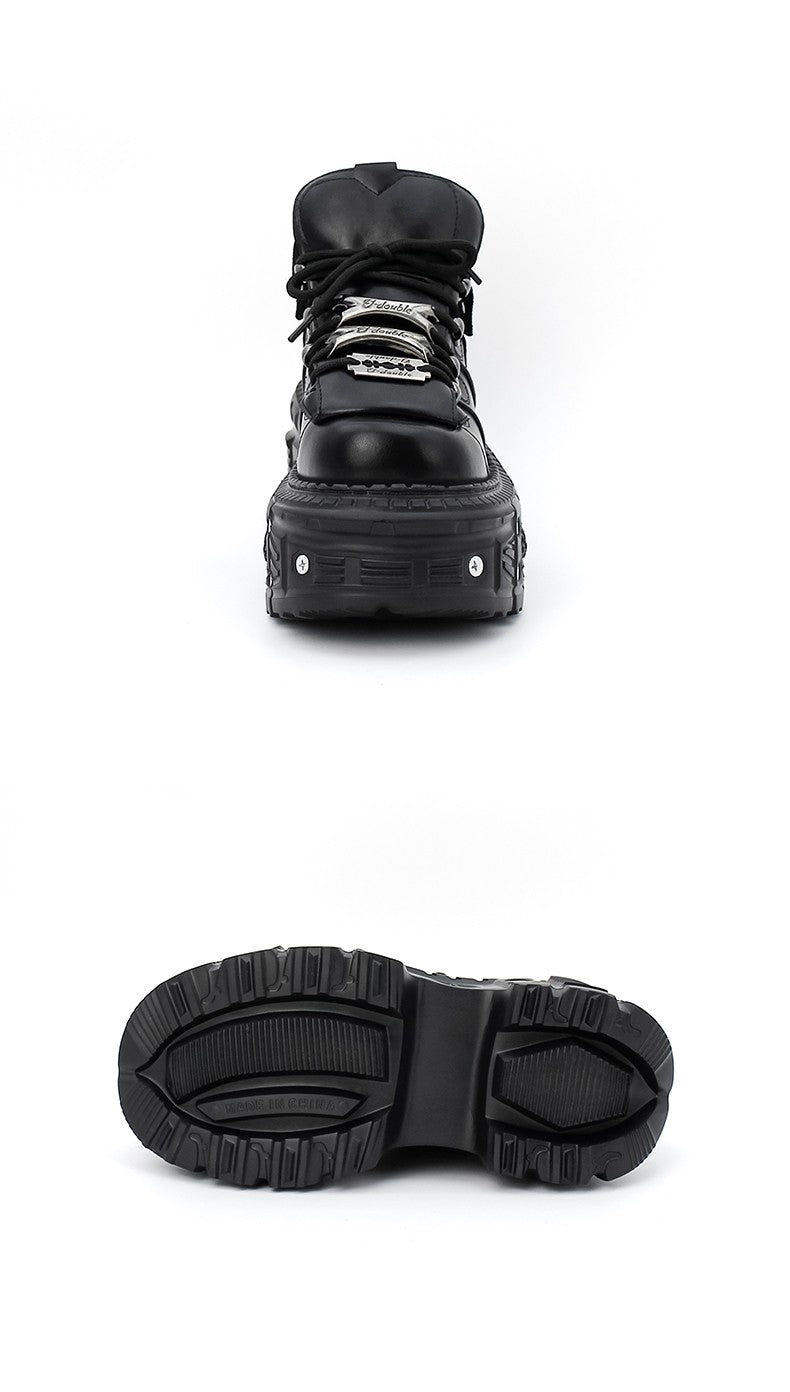 2025 New Punk Style Women Shoes Lace-up Heel Height 6CM Platform Shoes Woman Gothic Ankle Rock Boots Metal Decor Woman Sneakers