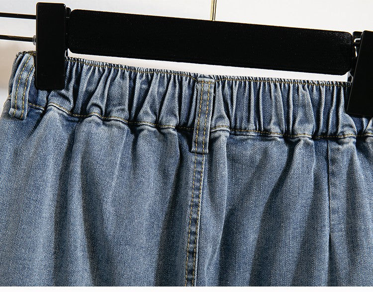 Plus Size Denim Skirt Women Autumn 2024 New High Elastic Waist Blue Color Jeans Skirts With Lining Korean Style Casual Skirt