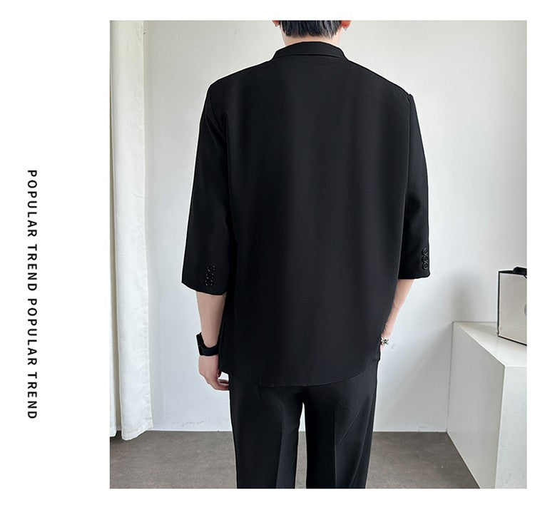 Men's Casual Seven-Five Sve Suit Jaet Thin Summer Faionable Korean Sle Five-Five ort Sve Small Western Clothes