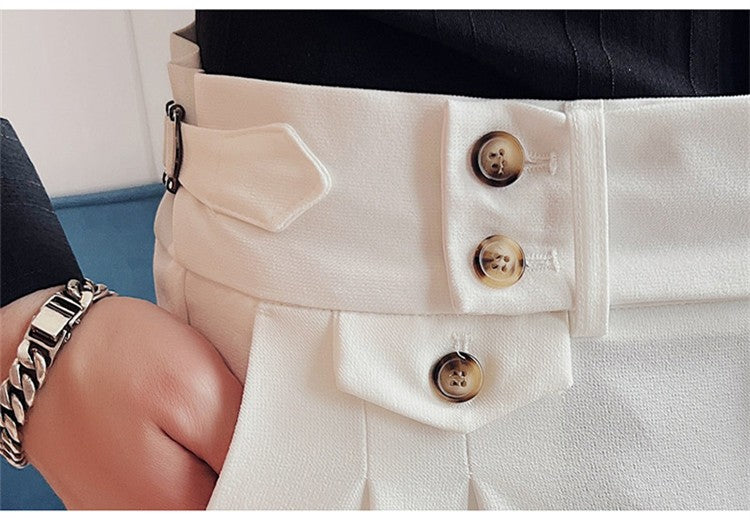 British Style Spring New Solid Business Casual Suit Pants High Waist Button Men Formal Pants High Quality Slim Office Trousers