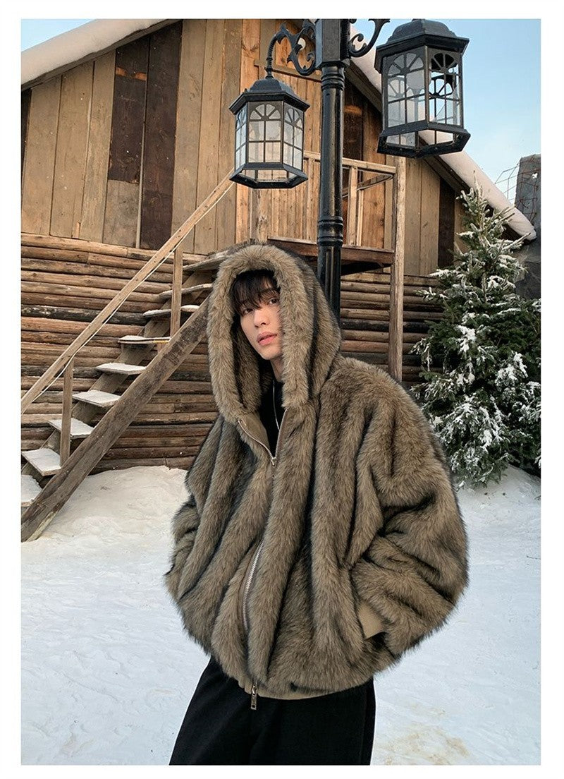 Pi Shuai Coat 2024 Winter Autumn/Winter New Men New Style Fox Imitation Fur Coat Leather Fashion Loose Thick Warm Coat Commuter
