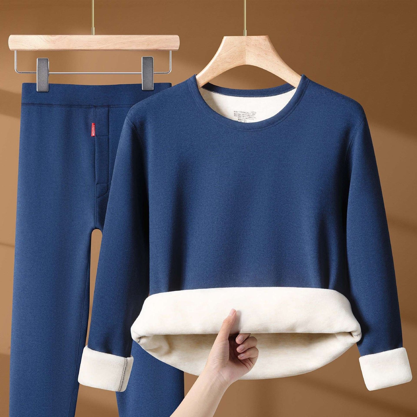 Winter Thermal Underwear Set For Men And Women Thick Velvet Lining Suitable For Wearing Cold Warm Underwear's Top And Bottoms
