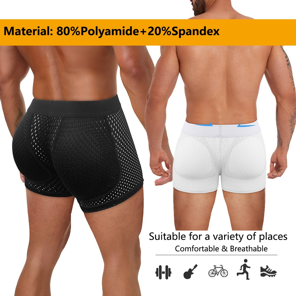 Men Hip Lift Body Shaper Sponge Fake Butt Padded Boxer Briefs Hollow out Breathable Slimming Underwear Body Shaping Enhancement