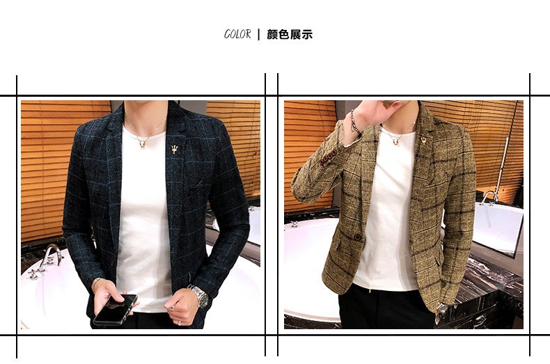 2025 New Men's Casual Plaid Suit Jacket Male Linen Plaid Business Self-cultivation Wedding Dress Party Suit Coat Plus Size S-5XL