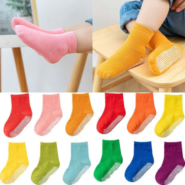 6 Pairs Baby Socks Spring Autumn Cartoon Weather Full Bottom Anti Slip Mid Tube Kids Boys Girls Socks